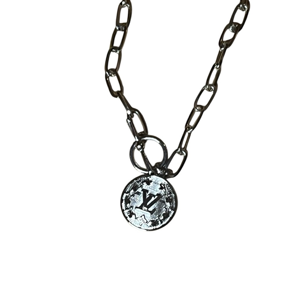 Vintage LV Stamped Silver Louis Vuitton Authentic Upcycled LV charm necklace - Picture 2 of 10